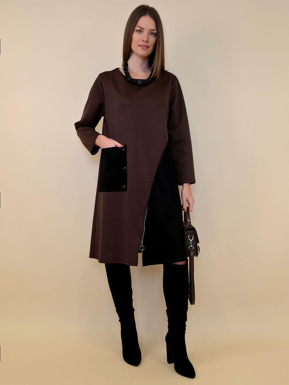 Haljina 62 Pagosa - jersey bicolor - brown/black