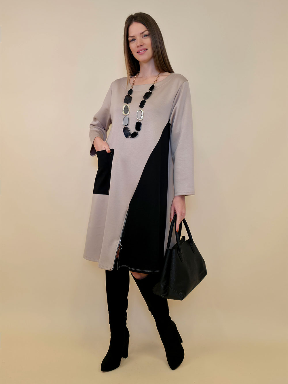 Haljina 62 Pagosa - jersey bicolor - beige/black