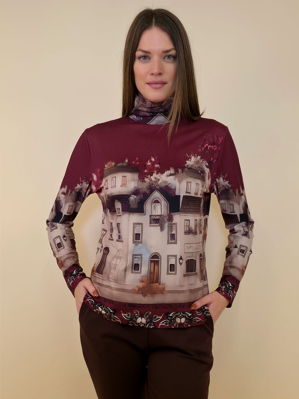 Majica 34 Vona - dolčevita White Town - burgundy