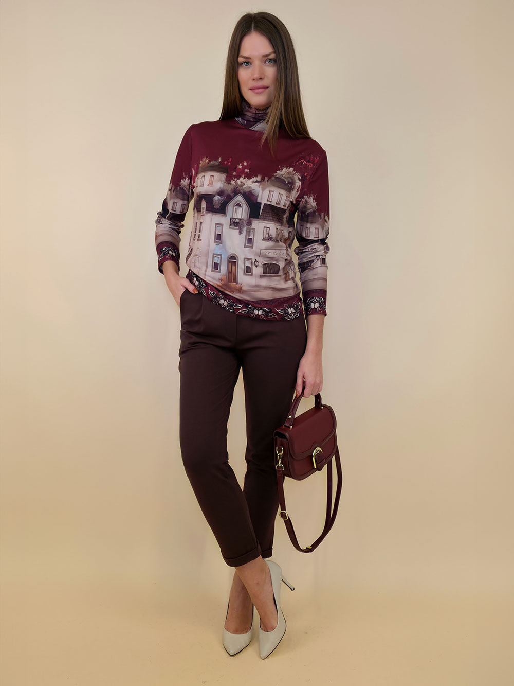 Majica 34 Vona - dolčevita White Town - burgundy