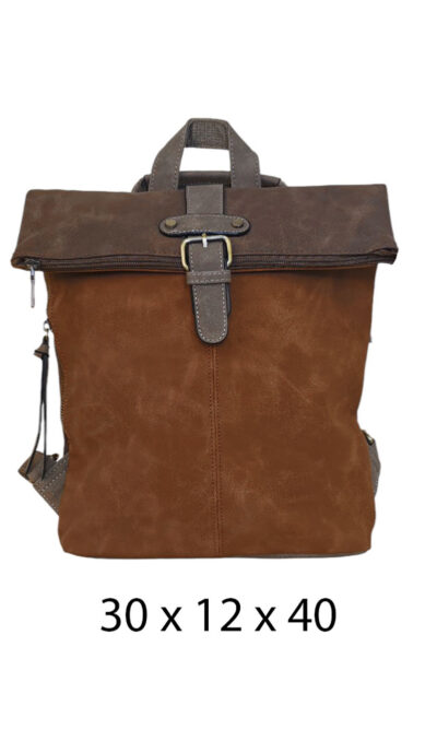 Torba 54 COCO - ruksak suede bicolor preklop 2 zips - brown/coffee