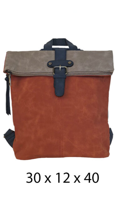 Torba 54 COCO - ruksak suede bicolor preklop 2 zips - orange/khaki