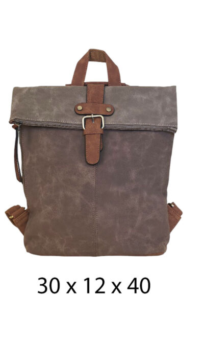 Torba 54 COCO - ruksak suede bicolor preklop 2 zips - coffee/fango