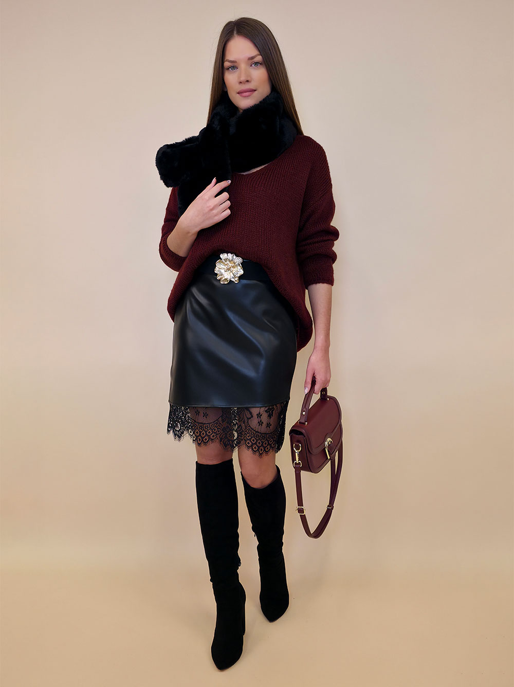 Suknja+remen 53 Frisco - ecco lht/lace - black