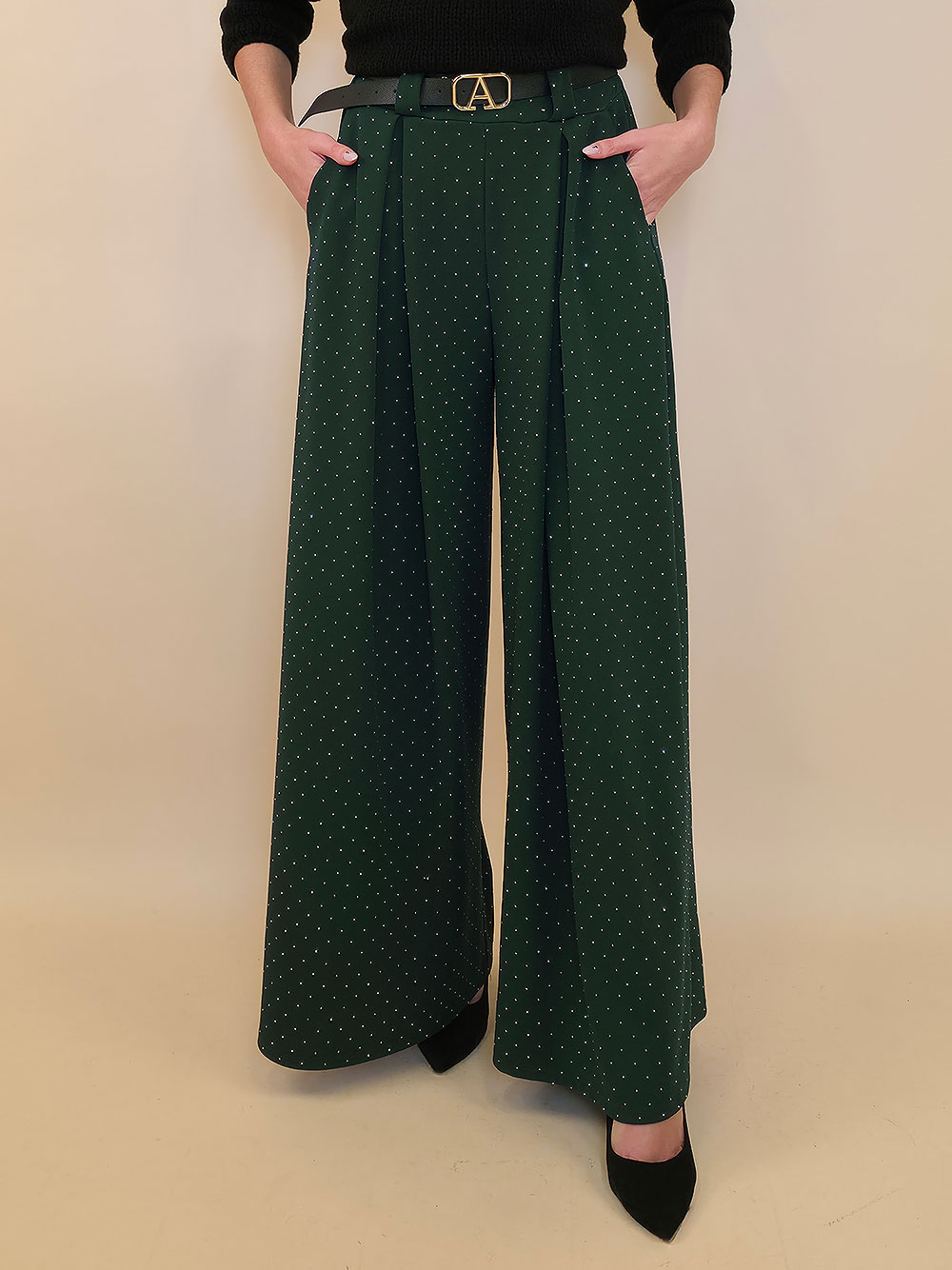 Hlače+remen 48 Benson - scuba UN zircons - bottle green