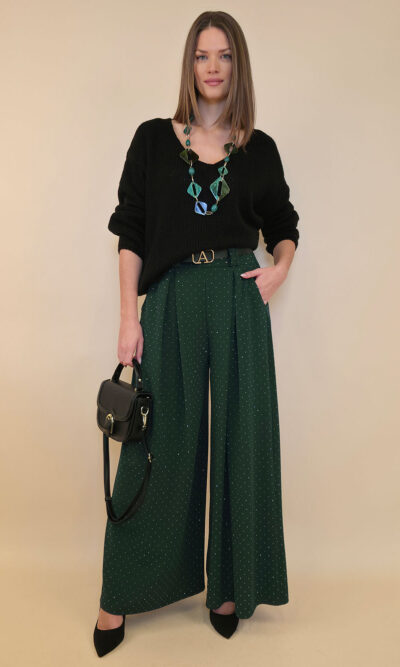 Hlače+remen 48 Benson - scuba UN zircons - bottle green