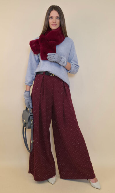 Hlače+remen 48 Benson - scuba UN zircons - burgundy