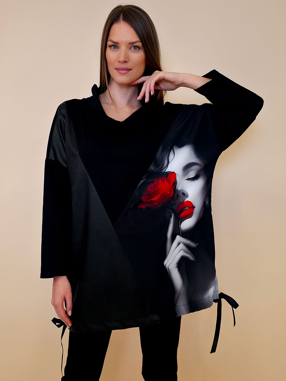 Tunika 48 Black Wings - felpa/ecco leather/print - Red Desire