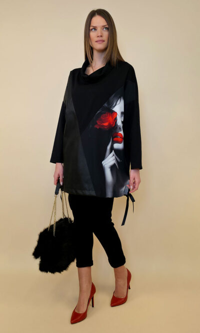 Tunika 48 Black Wings - felpa/ecco leather/print - Red Desire