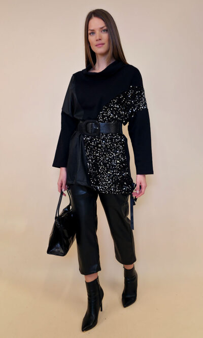 Tunika 48 Black Wings - felpa brushed/ecco lht/šljokice - black&silver