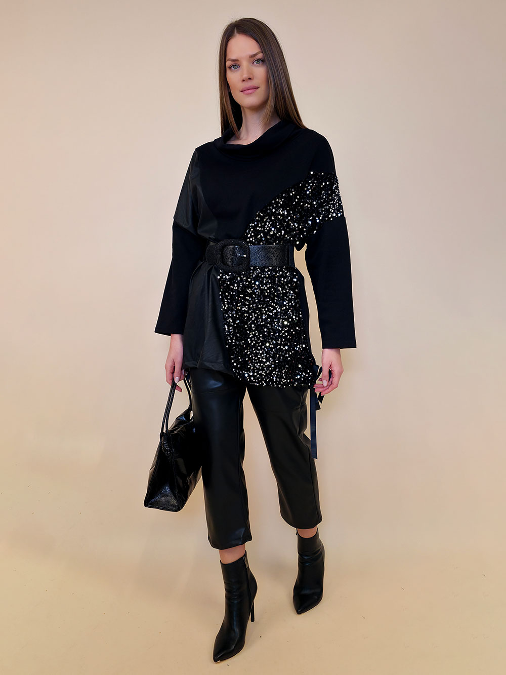 Tunika 48 Black Wings - felpa brushed/ecco lht/šljokice - black&silver