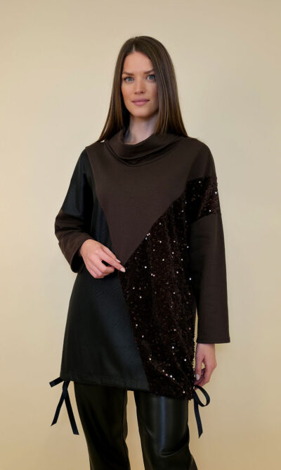 Tunika 48 Black Wings - felpa brushed/ecco lht/šljokice - black&brown