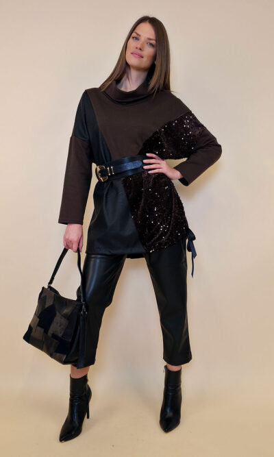 Tunika 48 Black Wings - felpa brushed/ecco lht/šljokice - black&brown