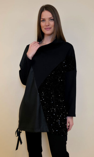 Tunika 48 Black Wings - felpa brushed/ecco lht/šljokice - black&black