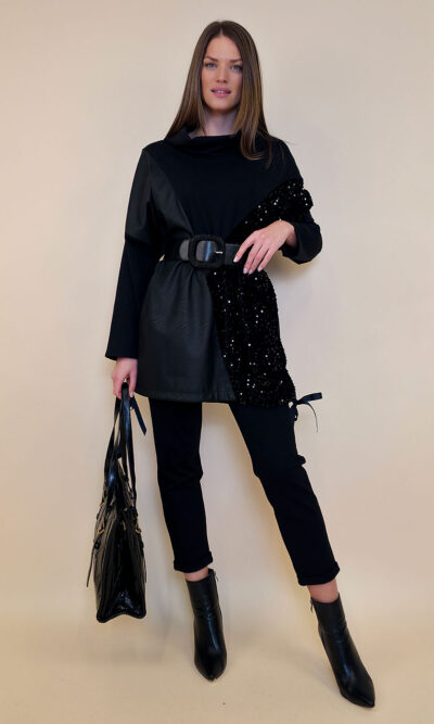 Tunika 48 Black Wings - felpa brushed/ecco lht/šljokice - black&black