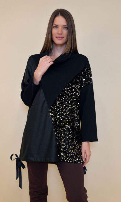 Tunika 48 Black Wings - felpa brushed/ecco lht/šljokice - black&gold
