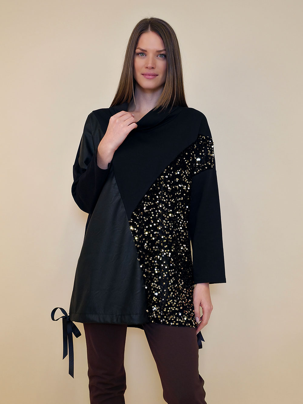 Tunika 48 Black Wings - felpa brushed/ecco lht/šljokice - black&gold