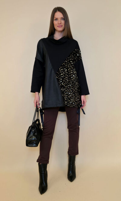 Tunika 48 Black Wings - felpa brushed/ecco lht/šljokice - black&gold