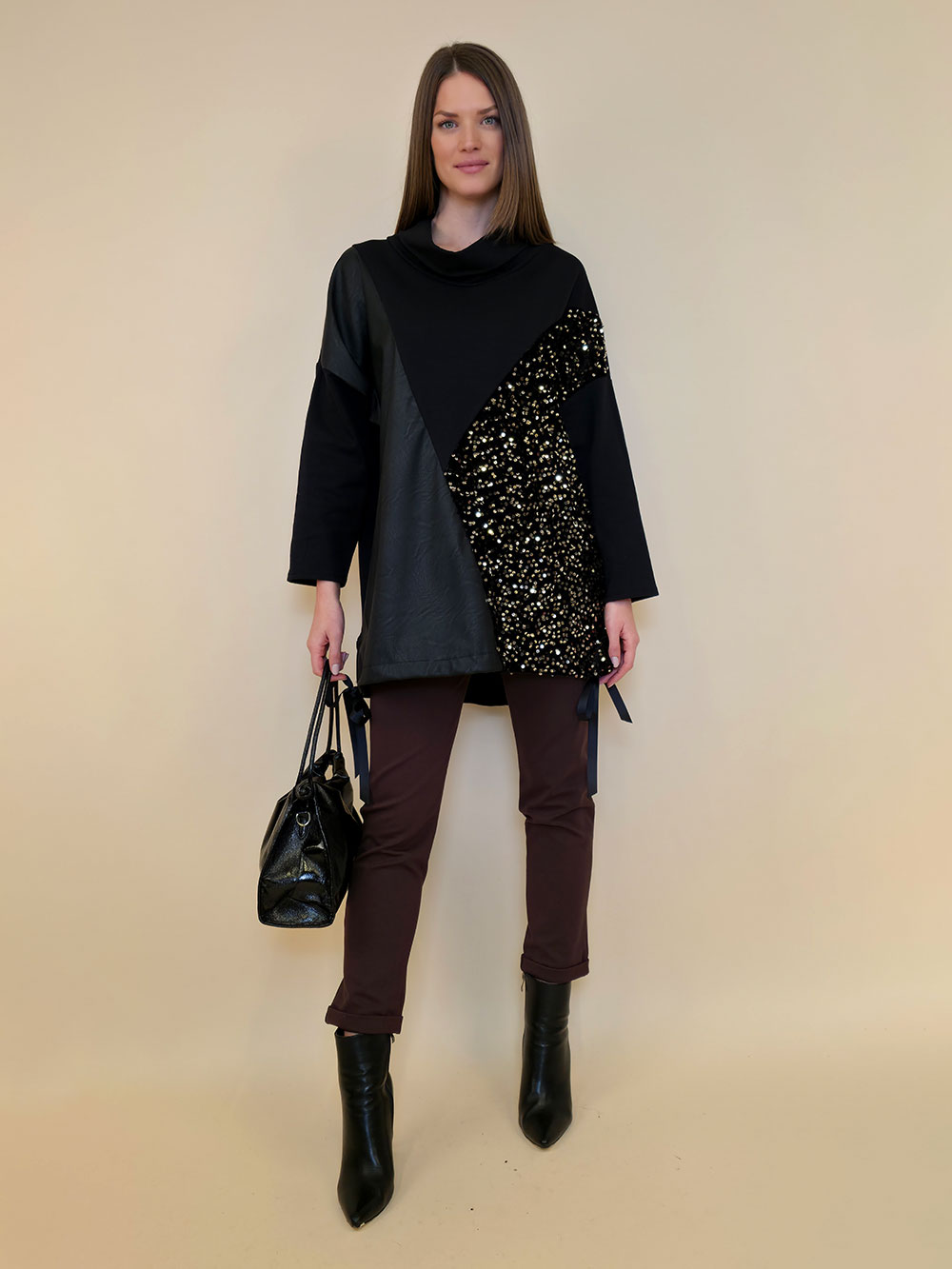 Tunika 48 Black Wings - felpa brushed/ecco lht/šljokice - black&gold