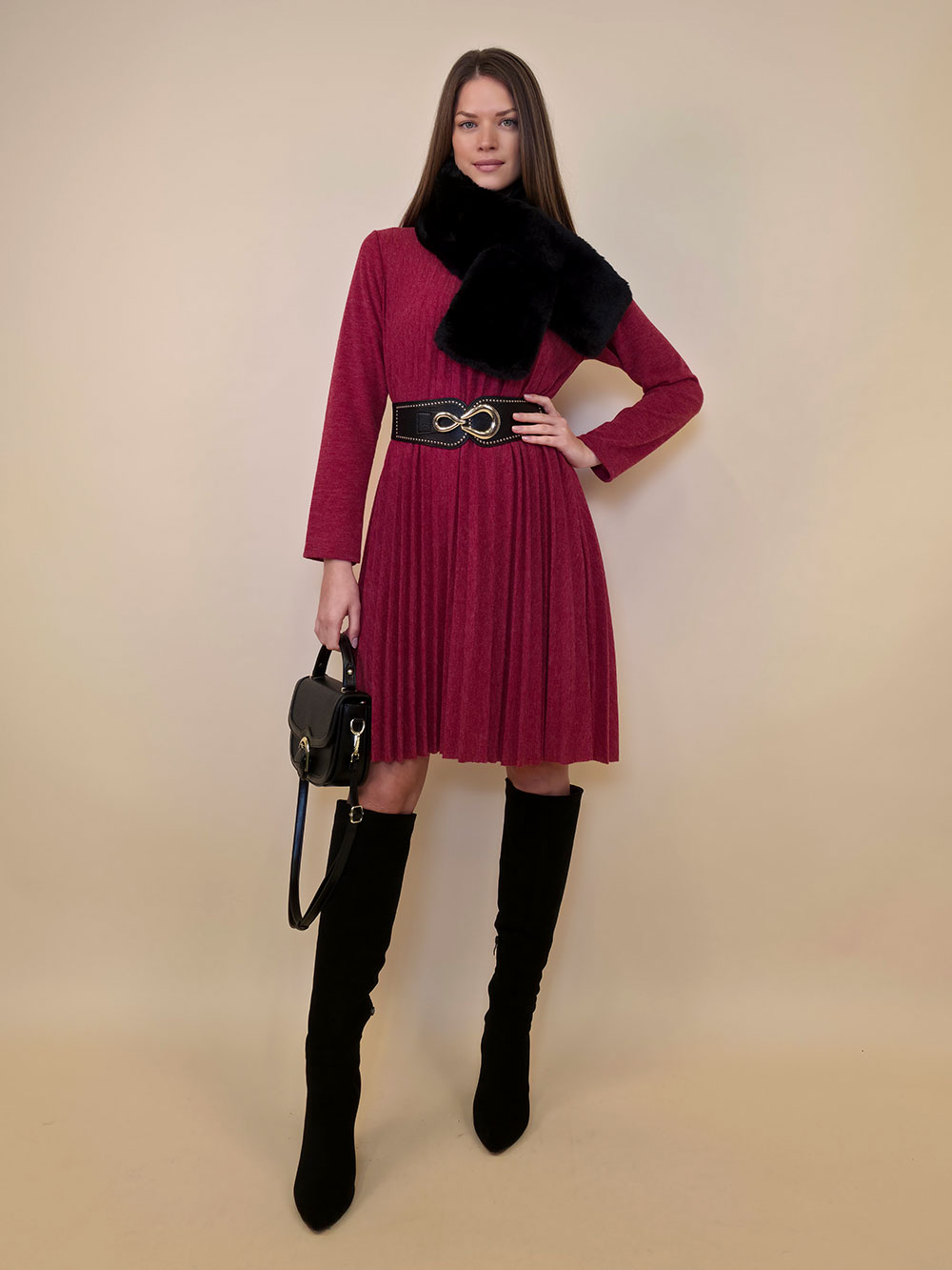 Haljina 40 Salem - jersey plisse UN - india red