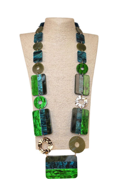 Ogrlica 38 - E long Squares&Circles - green