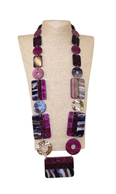 Ogrlica 38 - E long Squares&Circles - amarena