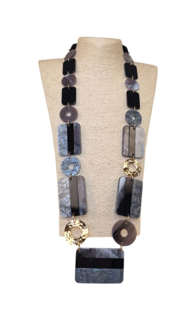 Ogrlica 38 - E long Squares&Circles - grey