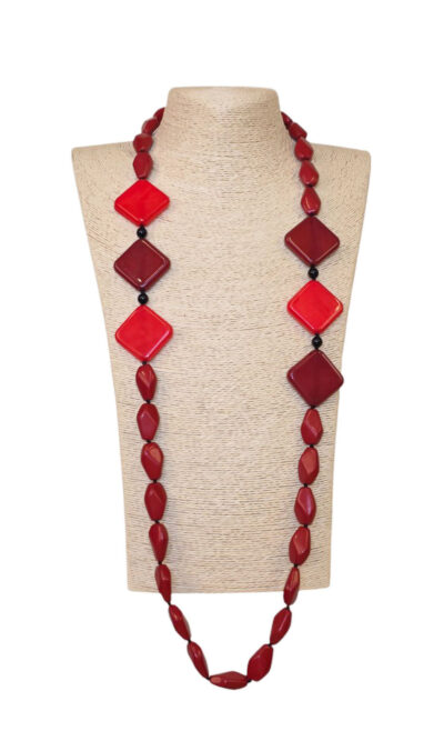 Ogrlica 38 - E long Rombs&Ovals - red