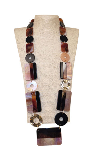 Ogrlica 38 - E long Squares&Circles - brown