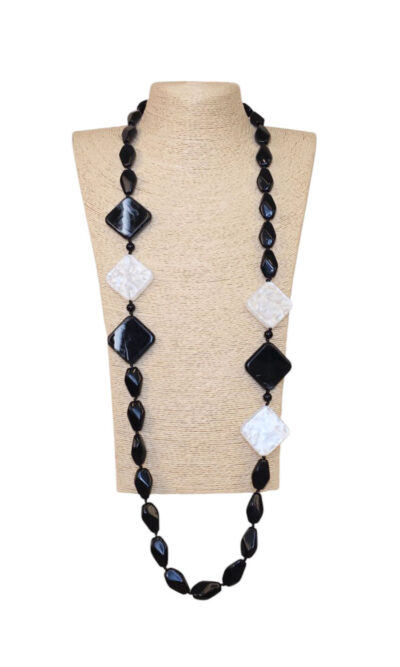 Ogrlica 38 - E long Rombs&Ovals - black/white