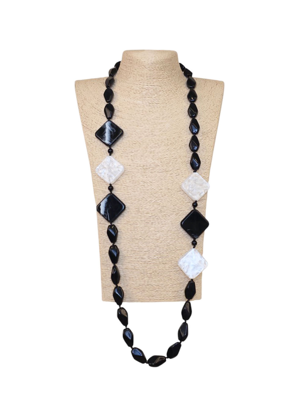 Ogrlica 38 - E long Rombs&Ovals - black/white
