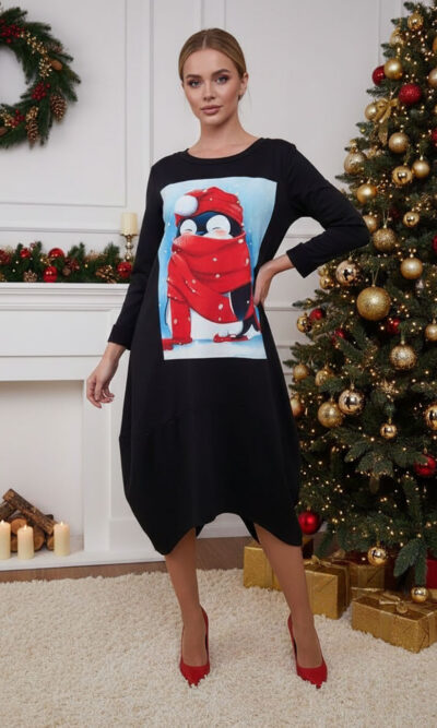 Haljina 48 YoYo - felpa brushed black - Božić Penguin