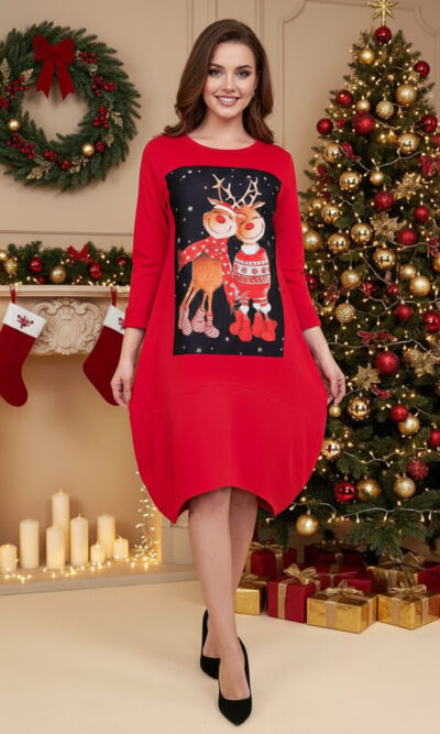 Haljina 48 YoYo - felpa brushed red - Božić Duo black