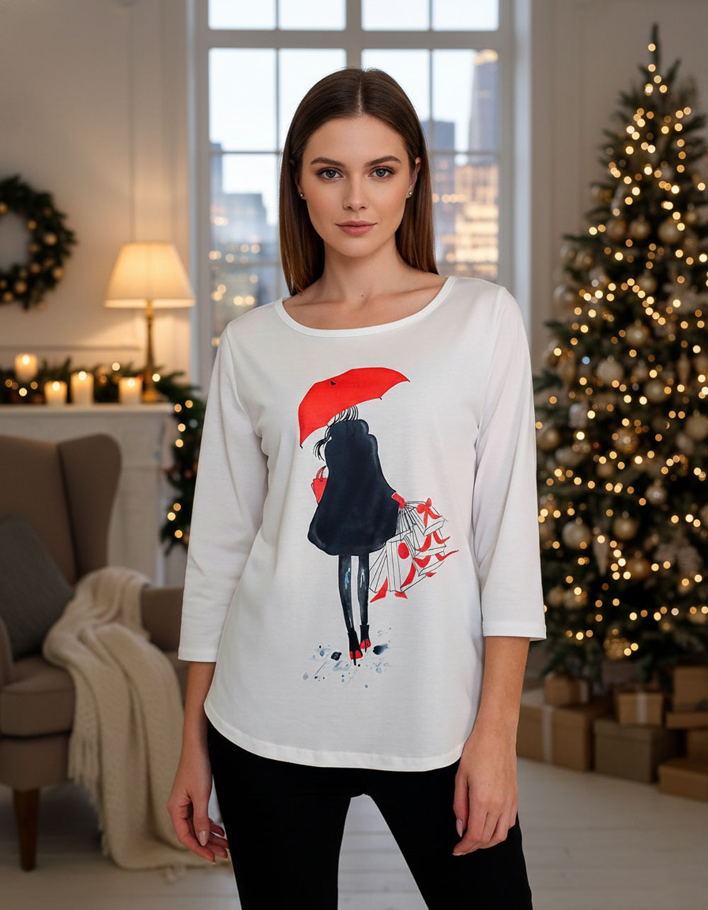 Majica 29 ElSio - 3/4 print Božić Shopping