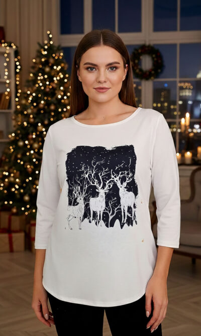 Majica 29 ElSio Piu- 3/4 print Božić Bijeli Jeleni