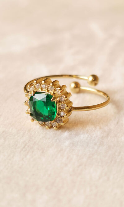 Prsten 13 - L.s.steel Cluster Gold - emerald