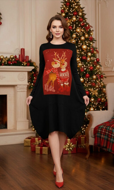 Haljina 48 YoYo - felpa brushed black - Božić Duo red