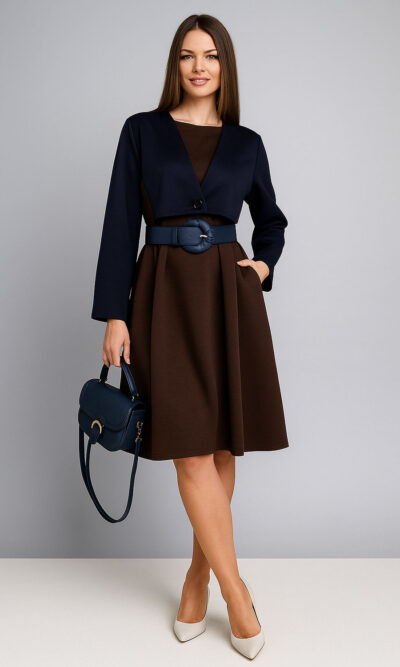 Haljina 62 Durango - jersey bicolor - navy/brown