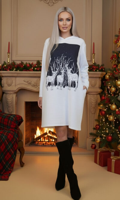 Haljina 48 El Hood - felpa brushed panna - Božić Bijeli Jeleni
