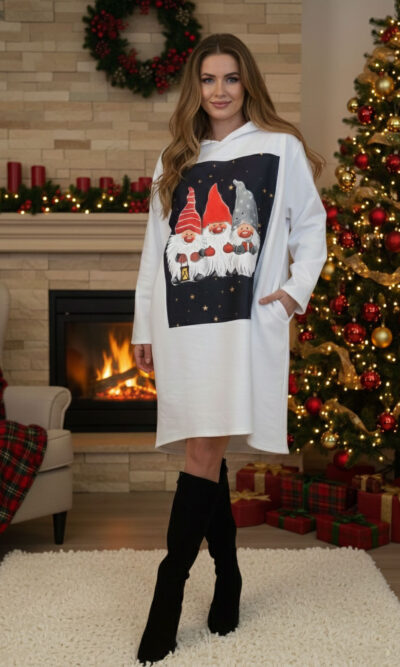 Haljina 48 El Hood - felpa brushed panna - Božić Patuljci black