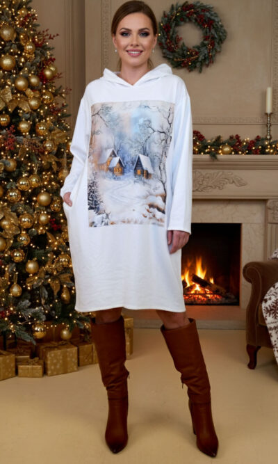 Haljina 48 El Hood - felpa brushed panna - Božić Zimska bajka