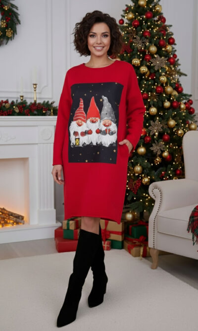 Haljina 46 Tigre - felpa brushed red - Božić Patuljci black