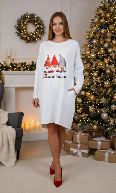 Haljina 46 Tigre - felpa brushed panna - Božić Patuljci white