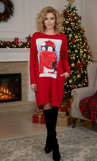 Haljina 46 Tigre - felpa brushed red - Božić Penguin