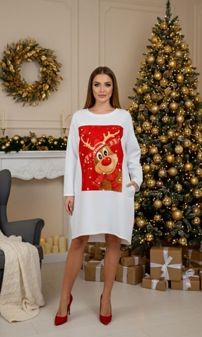 Haljina 46 Tigre - felpa brushed panna - Božić Rudy red