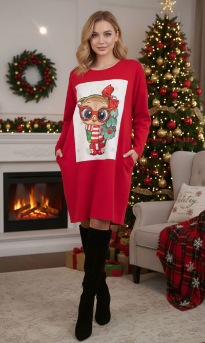 Haljina 46 Tigre deblja winter felpa - red