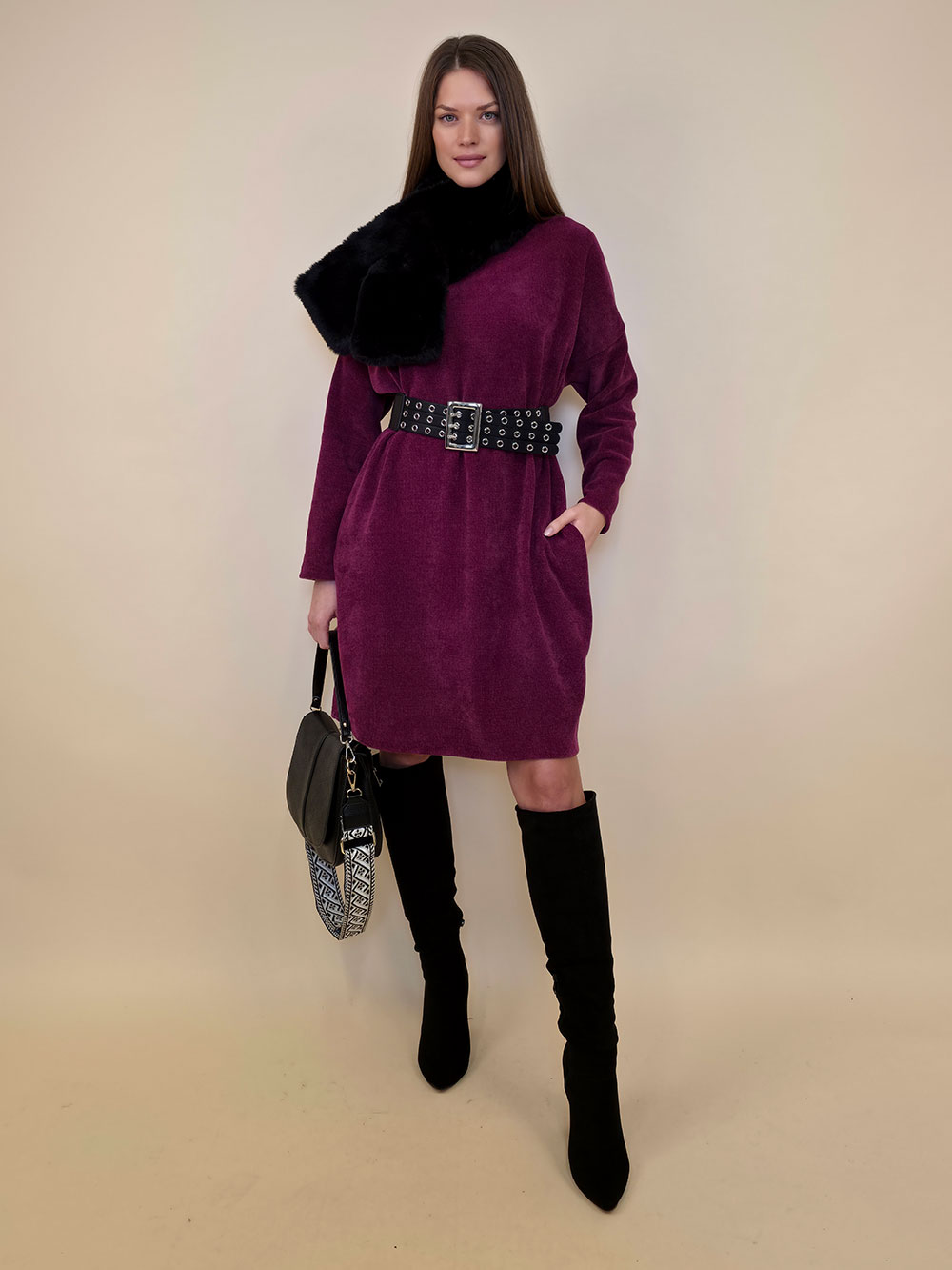 Haljina+remen 72 Elwood - ciniglia UN - amarena