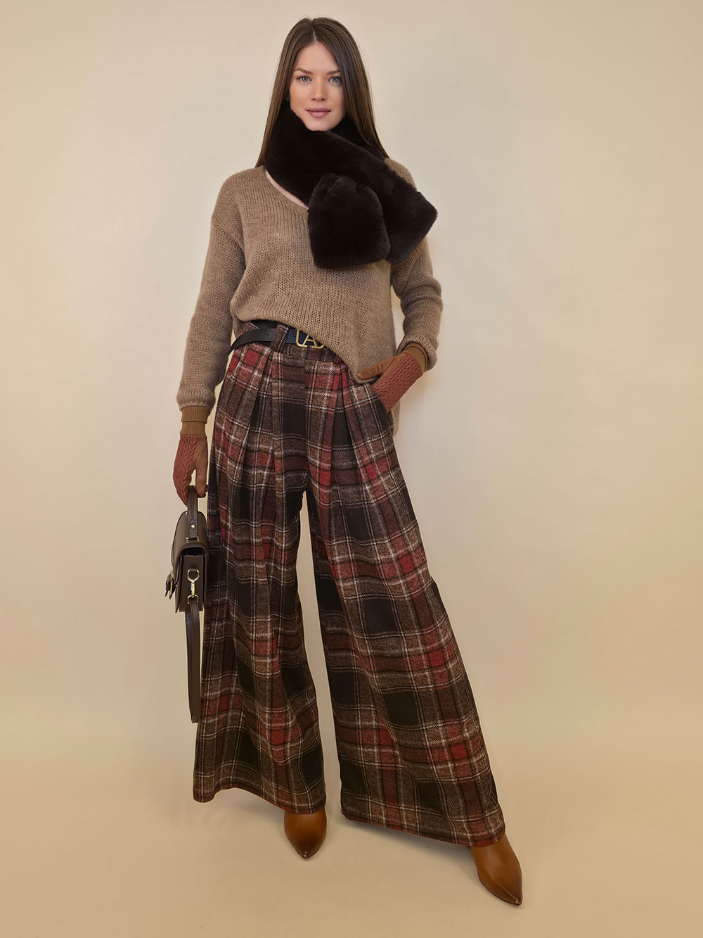 Hlače+remen 47 Benson - brown