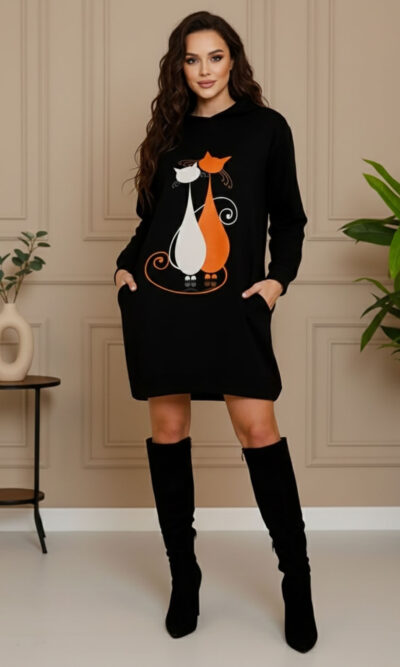 Haljina 48 El Hood - felpa brushed black - Cats in Love
