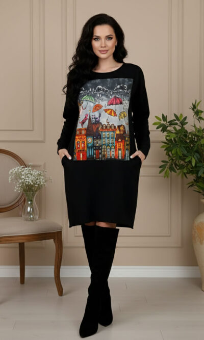 Haljina 46 Tigre deblja winter felpa - black